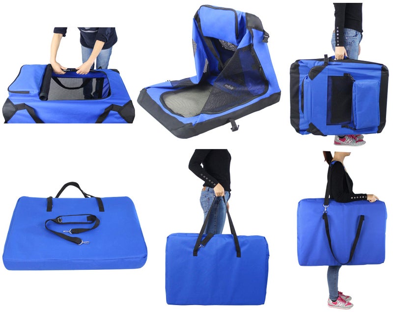 EliteField 3-Door Folding Soft Dog Crate with Carrying Bag and Fleece Bed (2 Year Warranty), Indoor & Outdoor Pet Home (24" L x 18" W x 21" H, Royal Blue) - Image 4